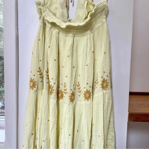 New Free People Real Love Embroidered Dress Maxi Summer Its Electric Yellow XL - Picture 8 of 15